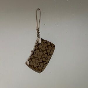 Coach Signature Brown and Cream Wristlet